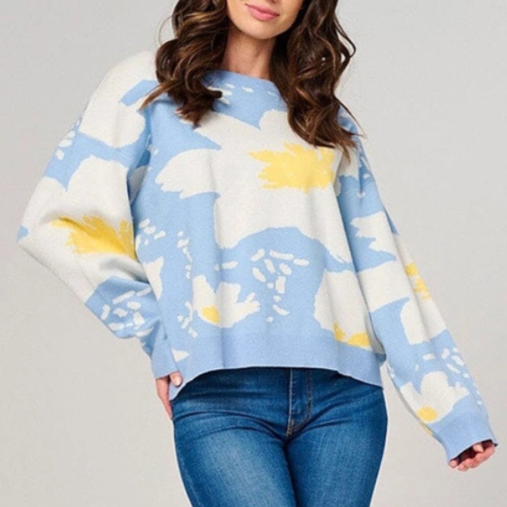 Floral Patter Knit Long Sleeve Pullover Sweater